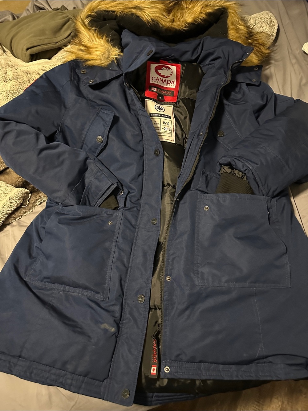 Canada Brand Women's Navy Ski Parka with Faux-Fur Hood